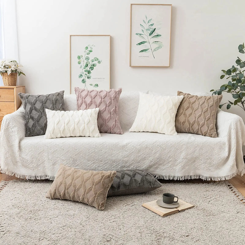 Geometric Plush Pillow Cover for Sofa, Nordic Home Decor by Axyaa