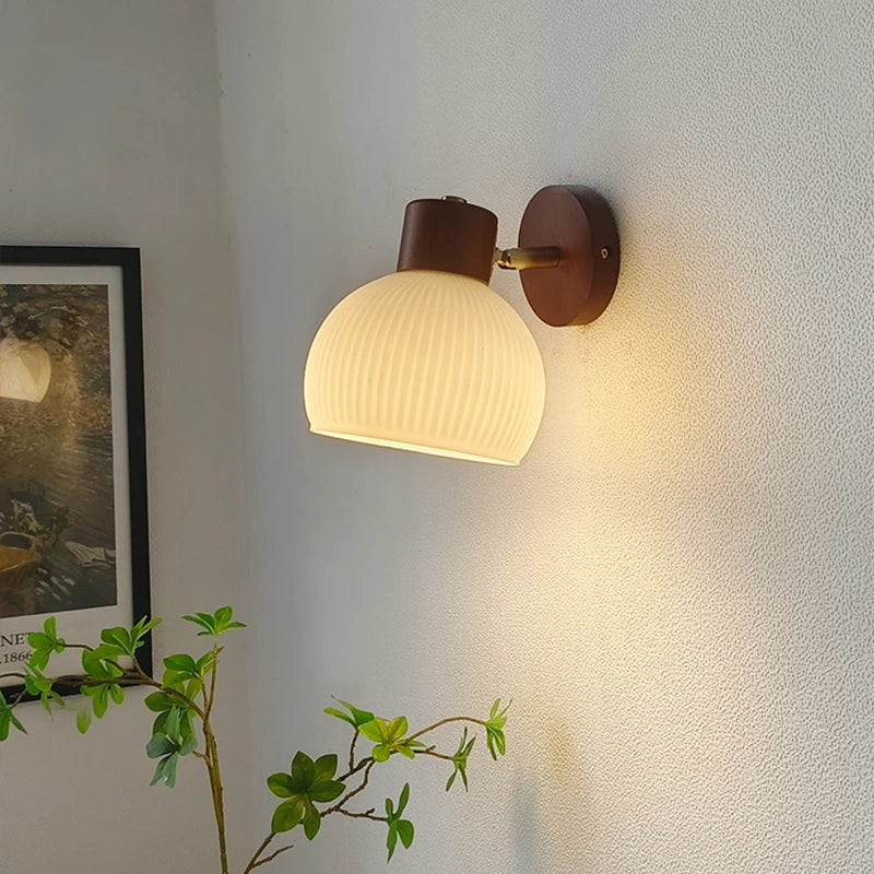 Axyaa Wood Cream Glass Ceramic LED Wall Light for Living Room & Bathroom