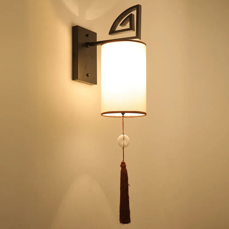 Axyaa Chinese Style Cloth Wall Sconce Bedroom Bedside Lamp