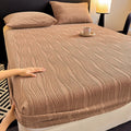 Axyaa Carved Striped Milk Velvet Fitted Sheet - Soft & Warm Winter Mattress Cover