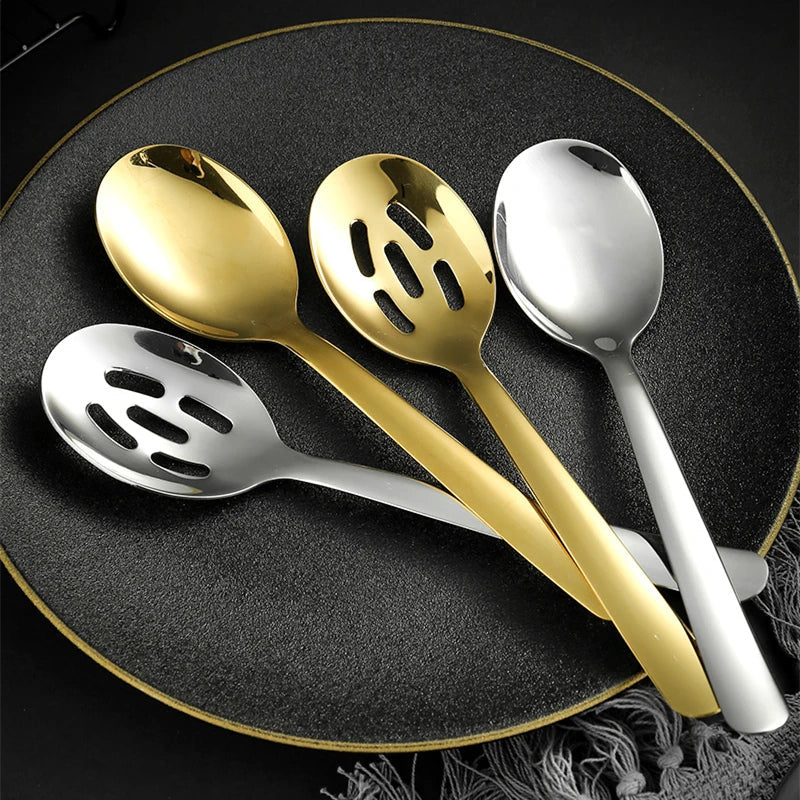 Axyaa Stainless Steel Long Handle Soup Spoon Colander Mixing Teaspoon Set
