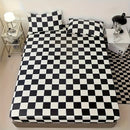 Axyaa Checkerboard Black-and-White Fitted Sheet Set & Mattress Protector