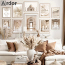 Axyaa Beige Flower Mosque Canvas Print Wall Art - Bohemian Decor for Modern Living