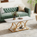 Axyaa 2-Tier Faux Marble Wood Coffee Table, 47.24-inch Modern Living Room Coffee Table
