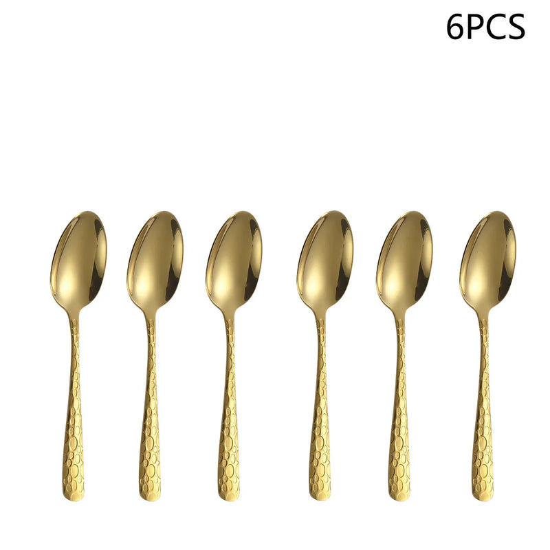 Axyaa Gold Stainless Steel Western Tableware Set: Knife, Fork, Spoon - 24pcs
