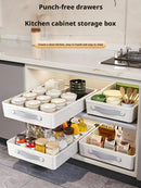 Axyaa Seasoning Storage Rack Cabinet Shelf with Sliding Pantry Basket Tray