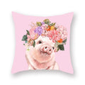 Floral Animal Painting Pillowcase Pink Cat Dog Llama Sofa Cushion Cover Home Decor
