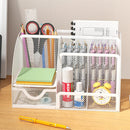 Axyaa Metal Mesh Desktop Organizer with 6 Compartments, 1 Drawer - Non-Slip EVA Pad