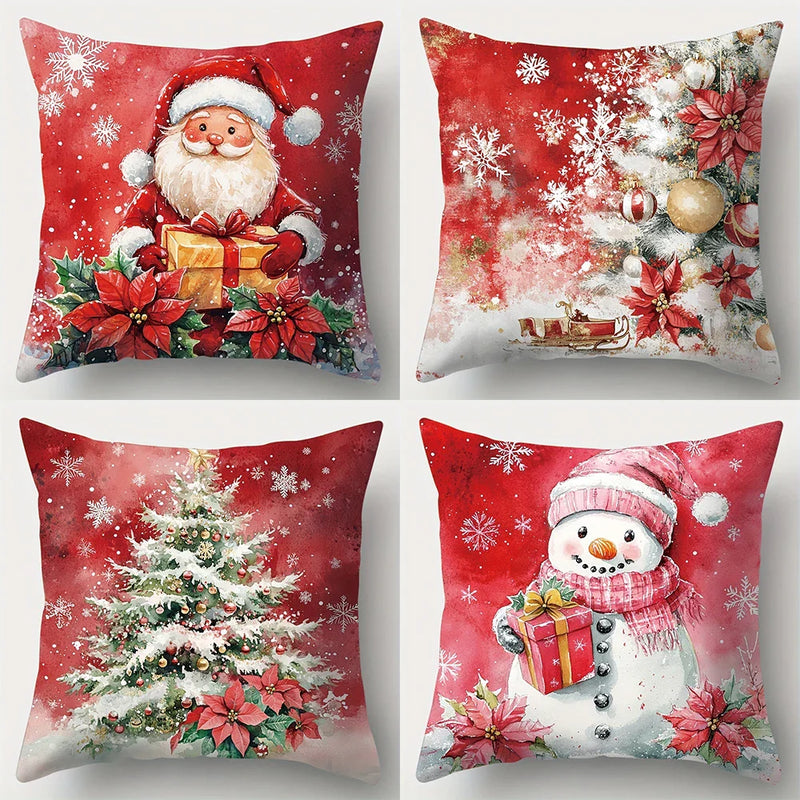 Axyaa Christmas Pillowcase - Red Santa Claus Snowman Sofa Cover - Home Decor Gift