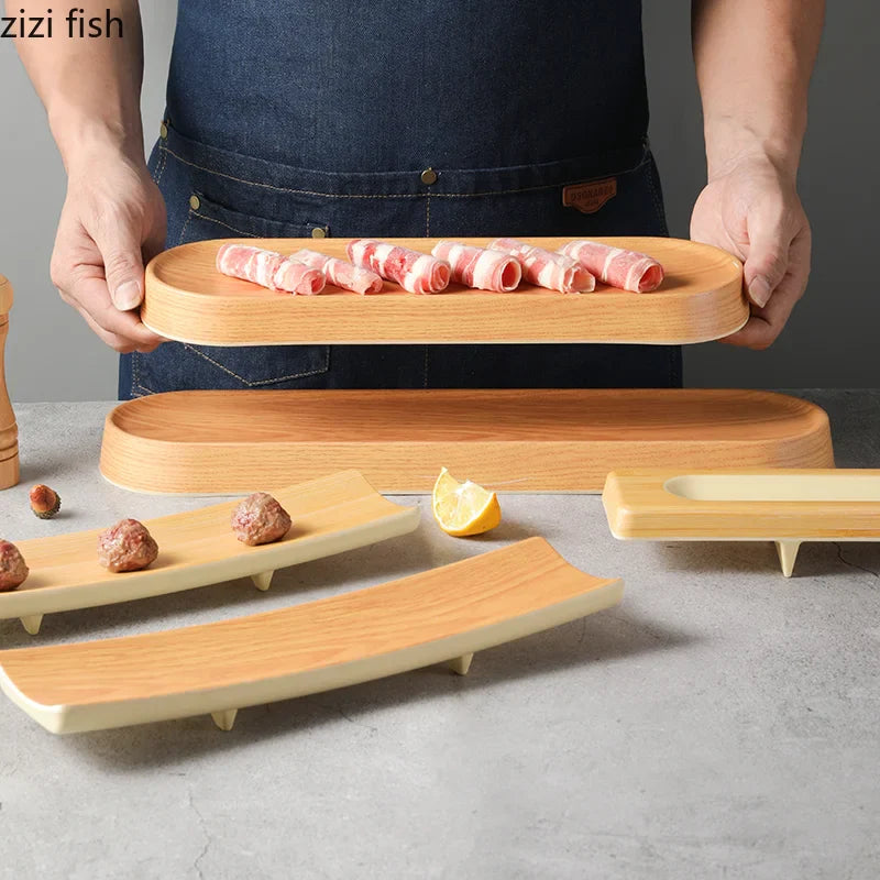 Axya Wood Grain Melamine Sushi Plate Set