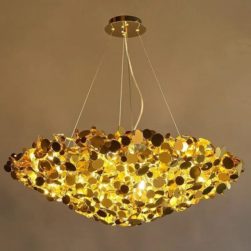 Axyaa Stainless Steel Golden Chandelier for Restaurant, Bedroom, and Cafe