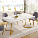 Axyaa 63-Inch Rectangular Faux Marble Dining Table, Modern White Kitchen Table for 4-6