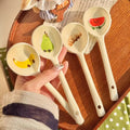 Axyaa Cute Fruit Ceramic Soup Spoon Set - Kawaii Korean Long Dessert Ramen Spoon
