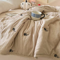 Axyaa Soft Washed Summer Quilt - Minimalist Embroidered Blanket, Single Double Size