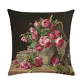 Axyaa Retro Flower Oil Painting Linen Pillowcase 45*45cm