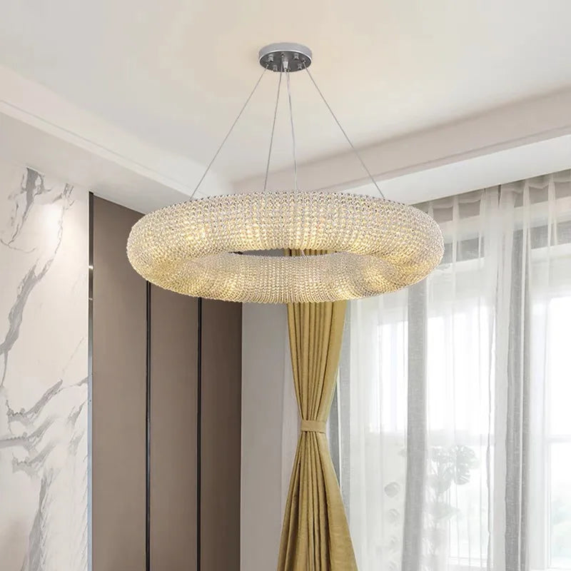 Axyaa Luxury Loft Chandelier: Modern Crystal Pendant Lights for Living Room.