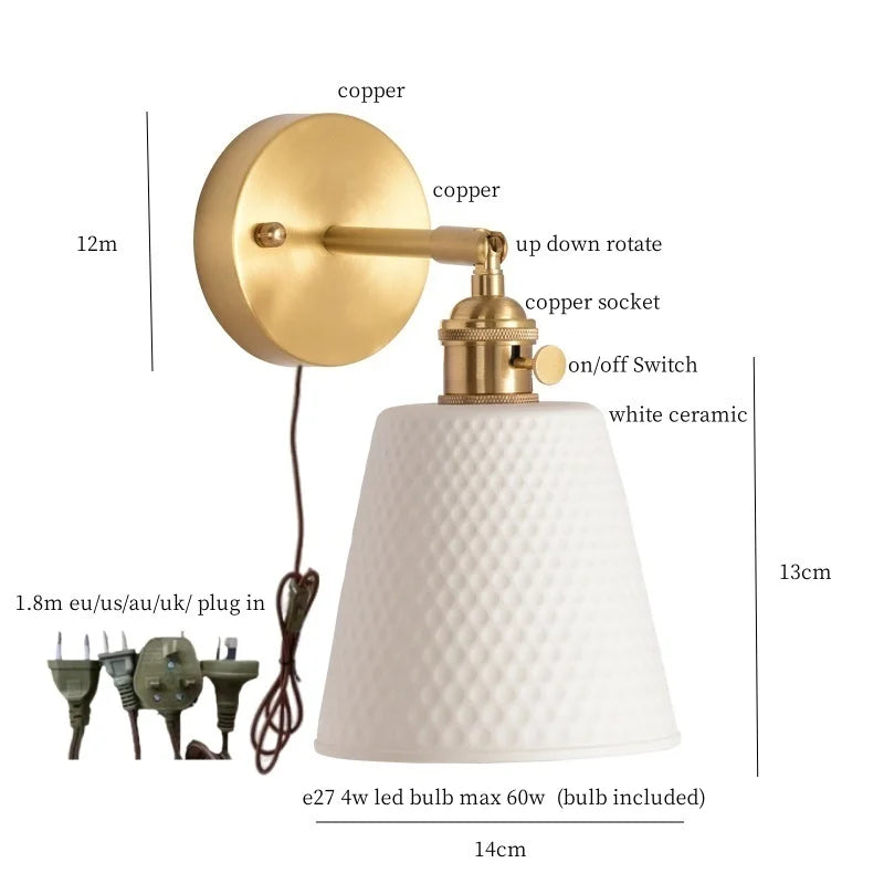 Axyaa Ceramic LED Wall Sconce with Pull Chain for Home Decor