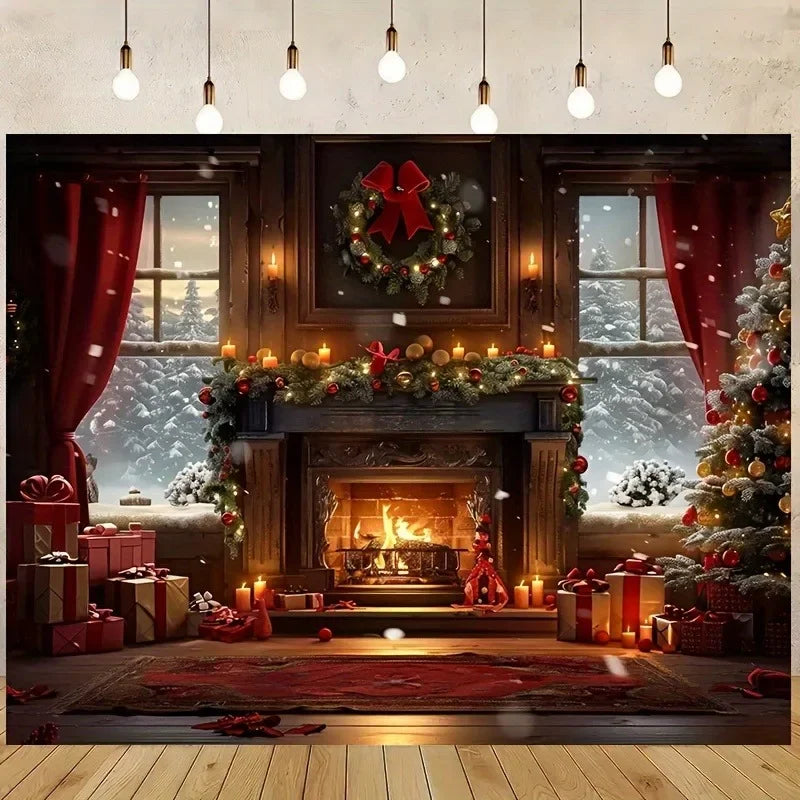 Axyaa Christmas Party Decoration Background Cloth Stove Garland Wall Tapestry
