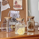 Axyaa Square Glass Mug with Bamboo Lid and Bent Glass Straw, 620ml