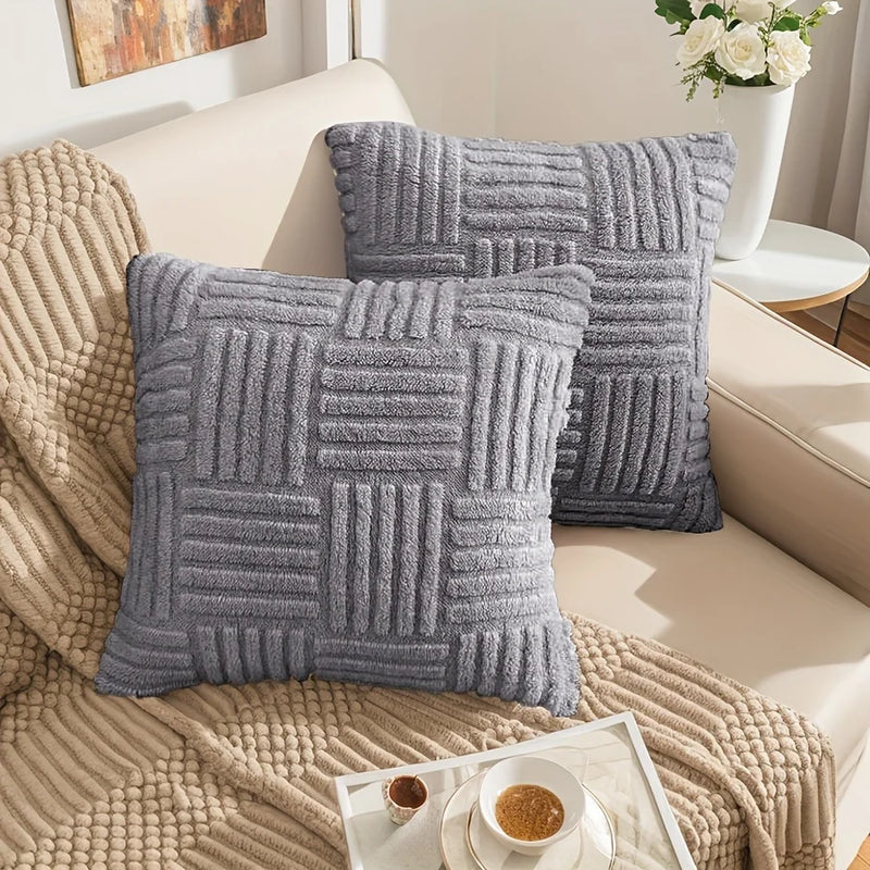 Axyaa Boho Stripe Geometry Plush Pillow Covers, 18inx18in