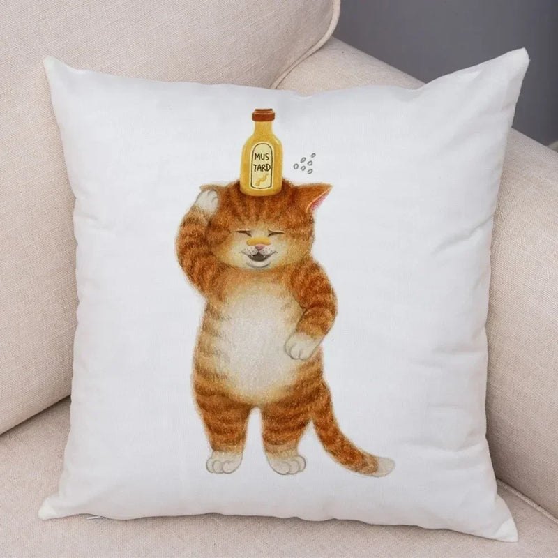 Axyaa Cartoon Cat Decorative Cushion Cover for Home, Sofa, Kids Room