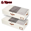 Axyaa Foldable Under Bed Storage Bag Beige Large Capacity Clear Window Handles