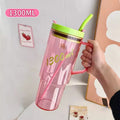 Axyaa 1300ml Tumbler Cup with Handle, Lid, Straw - Big Plastic Travel Drink Bottle