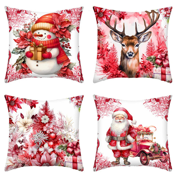 Axyaa Christmas Home Decoration Pillow Cover Santa Claus Snowman Fawn Print