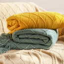 Axyaa Khaki Tassel Knit Blanket - Cozy Nordic Sofa Office Cover & Bed Throw