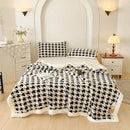 Axyaa Nordic Floral Jacquard Fleece Throw Blanket: Soft & Warm Plush Sofa Bed Cover