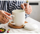 Axyaa 400ML Ceramic Bone  Cute Cup with Lid, Porcelain Sublimated Morning Mugs