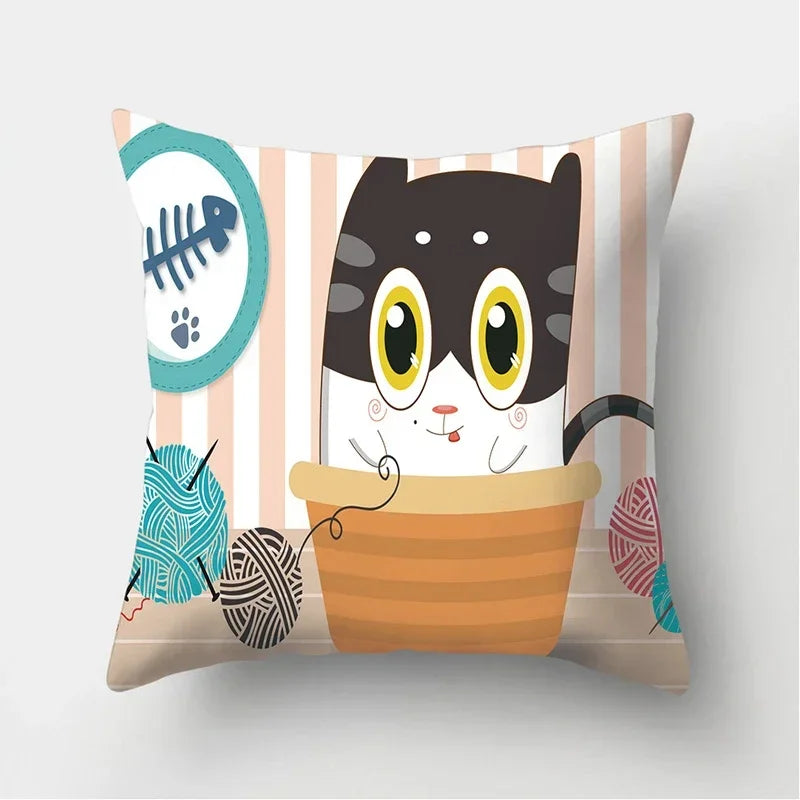 Cat Pattern Cushion Cover for Axyaa Brand Decorative Throw Pillow.