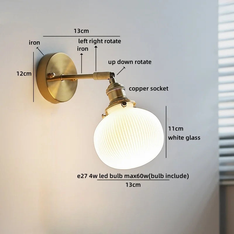 Axyaa White Glass LED Wall Lamps - Modern Nordic Interior, Up Down Rotate Lighting