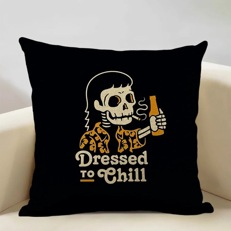Axyaa Skull Head Pillow Cover Black Cartoon Design 45x45cm