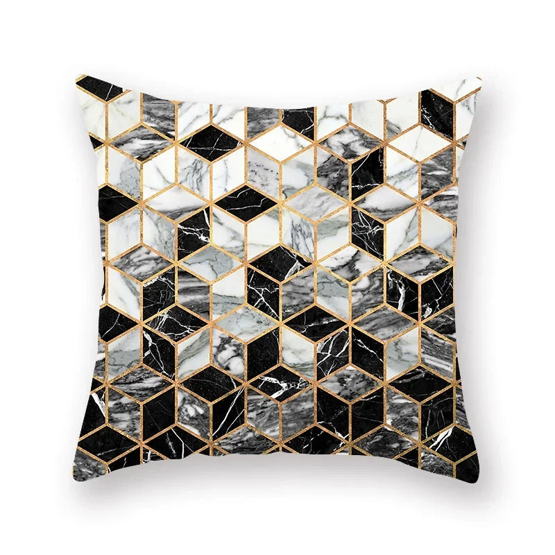 Axyaa Luxury Gold Black Geometric Marble Stripe Pillowcase