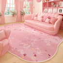 Axyaa Irregular Pink Fluffy Rug Flowers Printed High End Soft Floor Mat