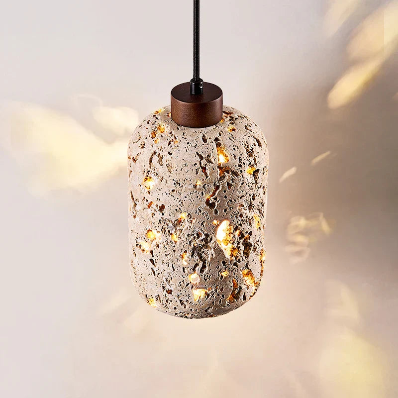 Axyaa Retro Stone Pendant Light: Stylish Wood Chandelier for Home Decor