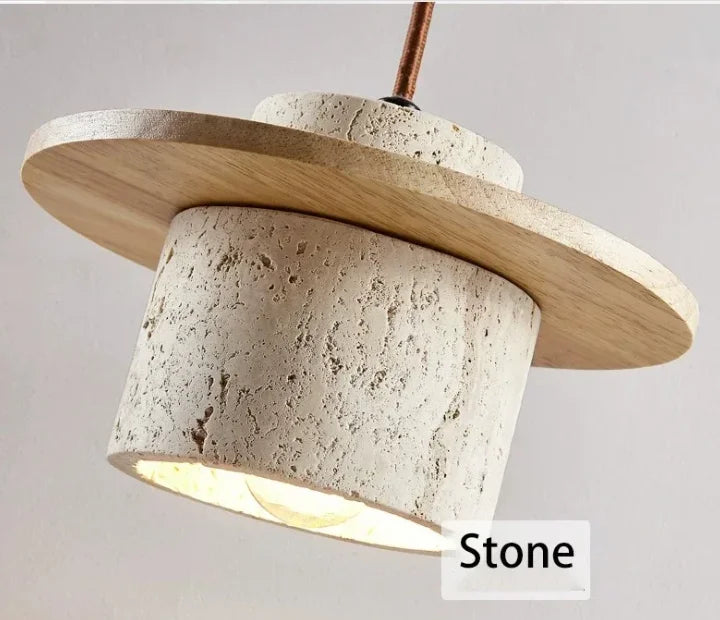 Axyaa Stone Wood Cream LED Pendant Chandelier for Bedroom Home Decor