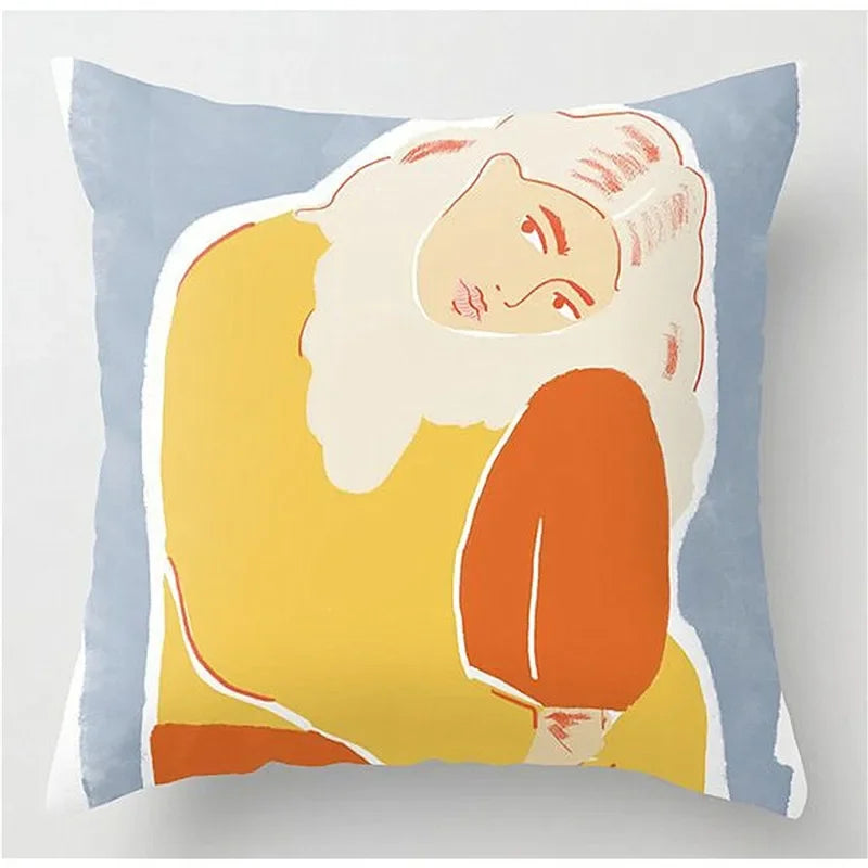 Yellow Floral Leaves Pattern Cushion Cover for Modern Living Room by Axyaa