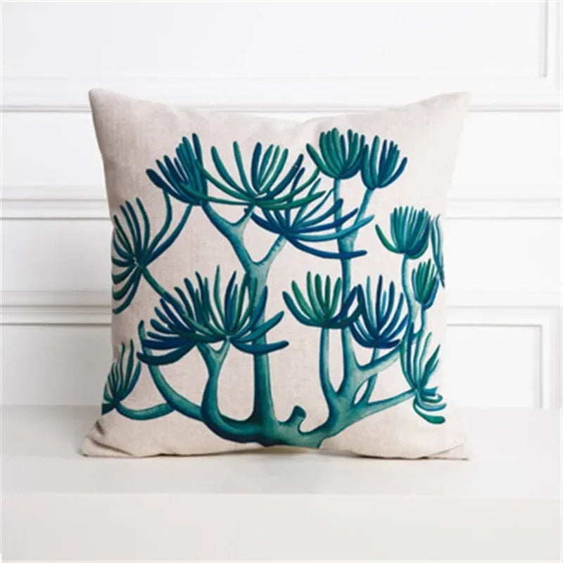 Axyaa Cactus Linen Cushion Cover 45x45cm for Home Decor - Green Plant Pillow Cover