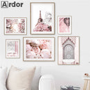 Axyaa Paris Tower Rose Flowers Motorbike Architecture Canvas Wall Art Nordic Poster