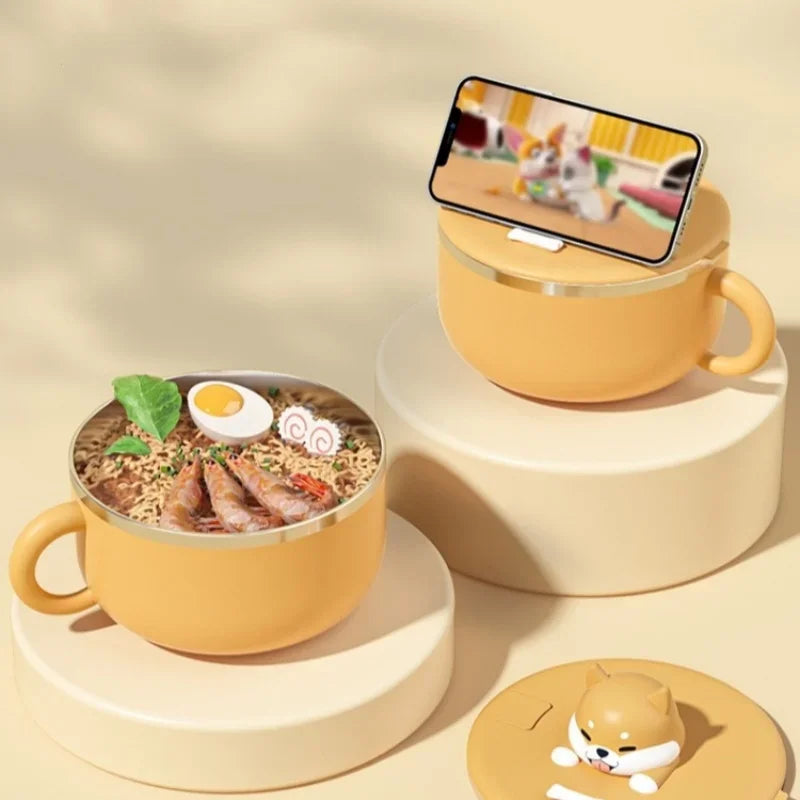 Axyaa Stainless Steel Ramen Bowl Soup Lunch Box with Lid for Home School Office