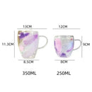 Axyaa Feather Glass Cups Set of 2 with Handles, Double Wall Design