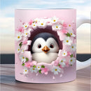 Axyaa Flower Penguin Ceramic Coffee Mug Office Cup for Ladies Children Birthday Gift