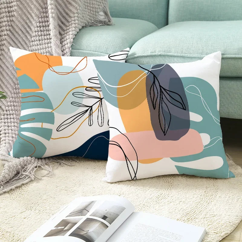 Axyaa Pink Blue Abstract Plants Floral Pillows Case - Modern Art Decor Sofa Couch
