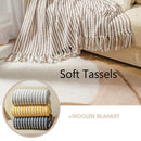 Axyaa Yellow Striped Throw Blanket with Fringe - Soft Multi Color Accent for Home & Travel