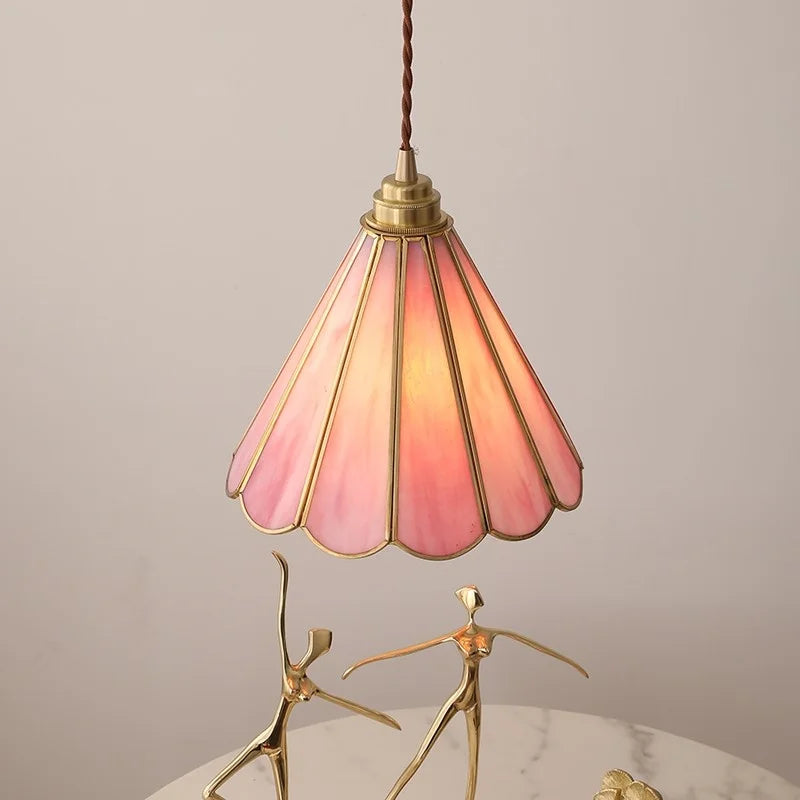 Axyaa Pink Glass LED Pendant Lights - Copper Nordic Hanging Lamp for Bedroom, Dining, and Living Room