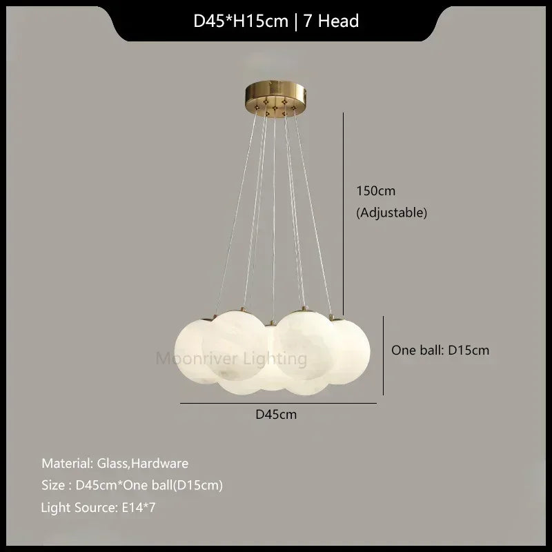 Axyaa White Moon Ball Ceiling Light for Living Room Bedroom Chandelier