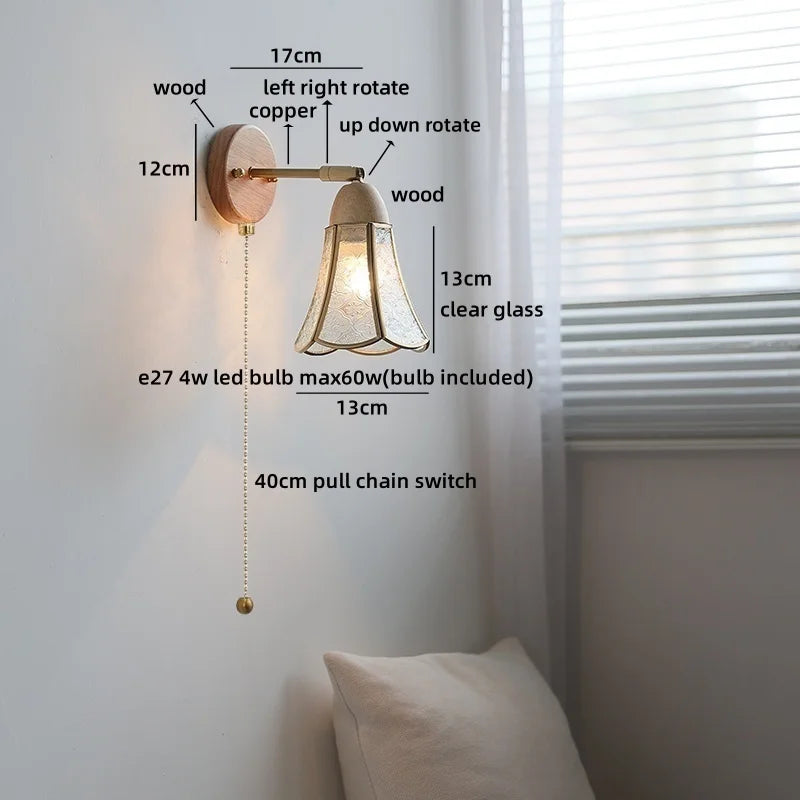 Axyaa Clear Glass LED Wall Light with Pull Wire Switch