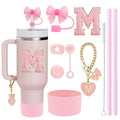 Axyaa 10-Piece Cup Accessories Set with Straws, Brush, Flower Charm, & Spill-Proof Stopper